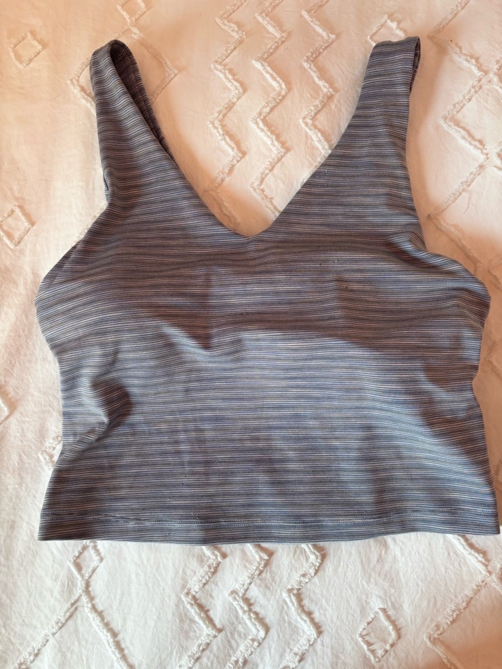 Athleta Striped V-Neck Crop Tank Top - Slate Blue and Gray